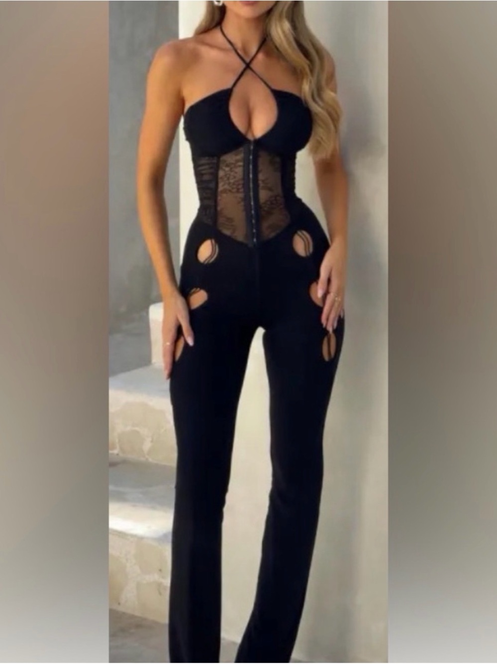Outcast Black Lace Strapless Akari Jumpsuit